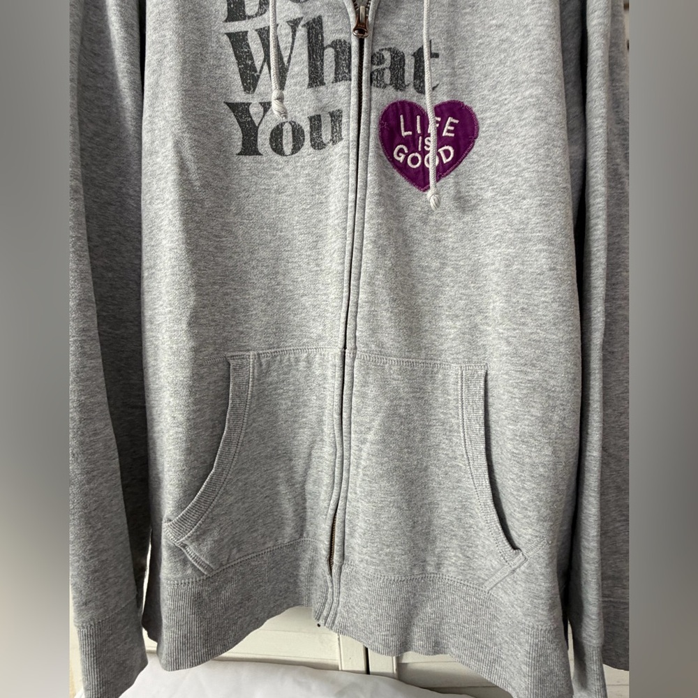 LIFE IS GOOD “Do What you Love”patch Heather Gray Zip-Up Hoodie Jacket w pockets - Picture 8 of 12